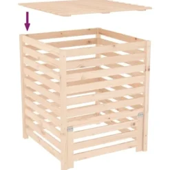 Kompostlåda i massiv furu - Hög kapacitet och praktiskt lock | Storlek: 82,5x82,5x99,5 cm