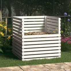 Kompostlåda i massivt furu - Praktisk och hållbar för trädgården | Färg: Vit | Storlek: 100x100x102 cm