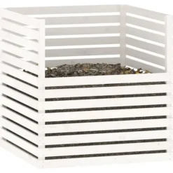 Kompostlåda i massivt furu - Praktisk och hållbar för trädgården | Färg: Vit | Storlek: 100x100x102 cm