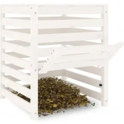 Kompostlåda i massivt furuträ - Trädgårdskompost | Storlek: 63,5x63,5x77,5 cm | Färg: Vit