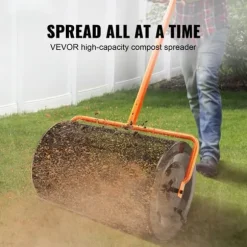 Kompostspridare, justerbart handtag 24,4-25,6", 24" bred, gräsmatta och trädgård, pulverlackerad stålnätkorg.