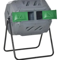 Komposttumlare - Dubbelkammare - Roterande trumma - 160 l kapacitet - Stålram - Ljusgrå/grön