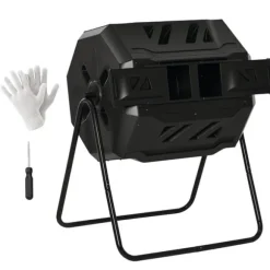 Komposttunna - Trumkompostor - Dubbelkammare - Roterande - 160 L - Stålram - Svart