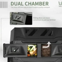 Komposttunna - Trumkompostor - Dubbelkammare - Roterande - 160 L - Stålram - Svart
