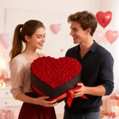 Konserverad Rosbukett, 375x383x220 mm, Röd