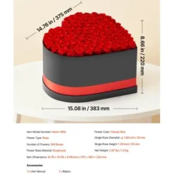 Konserverad Rosbukett, 375x383x220 mm, Röd