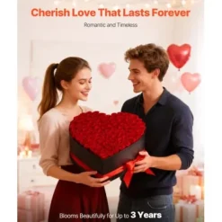 Konserverad Rosbukett, 375x383x220 mm, Röd