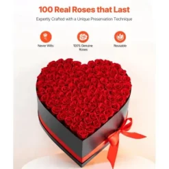 Konserverad Rosbukett, 375x383x220 mm, Röd