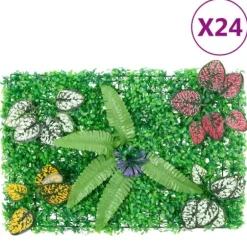 Konstgjord växtvägg 24 st - Insynsskydd för trädgård | Färg: Grön | Storlek: 40x60 cm