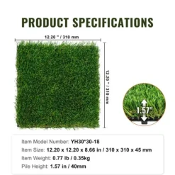 Konstgräsplattor 18-pack 305x305 mm, självdränerande, perfekt för mångsidig inomhus- och utomhusbruk.