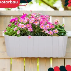 KOTARBAU® Balkonglåda Blomkruka för räcke Oval Rustik Vit 400 MM Set om 6