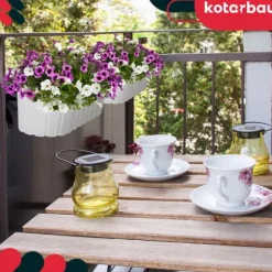 KOTARBAU® Balkonglåda Blomkruka för räcke Oval Rustik Vit 400 MM Set om 6