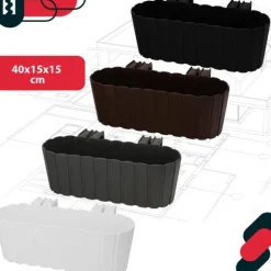 KOTARBAU® Balkonglåda Blomkruka för räcke Oval Rustik Vit 400 MM Set om 6