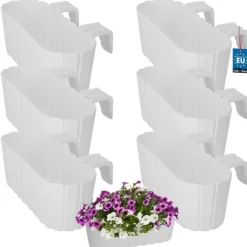 KOTARBAU® Balkonglåda Blomkruka för räcke Oval Rustik Vit 400 MM Set om 6