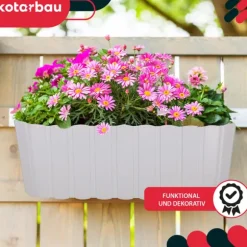 KOTARBAU® Balkonglåda Blomkruka för räcke Oval Rustik Vit 400 MM Set om 6