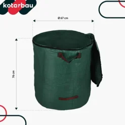 KOTARBAU® Rund hopfällbar trädgårdskorg för löv och gräs med dragkedja 272 l
