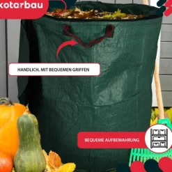 KOTARBAU® Rund hopfällbar trädgårdskorg för löv och gräs med dragkedja 272 l
