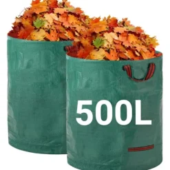 Kraftiga trädgårdsavfallspåsar - 500L x 2-pack Återanvändbara trädgårdsavfallspåsar med handtag
