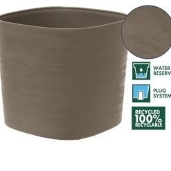Kruka med vattenreserv - GARDEN ID Respect - Taupe 40 x 40 cm - 100% hushållsavfall - 100% återvinningsbart - Strukturerad yta.