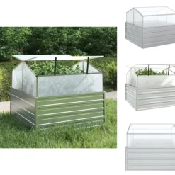 Krukor & odlingslådor - Living Upphöjd odlingslåda med växthus 100x100x85 cm silver