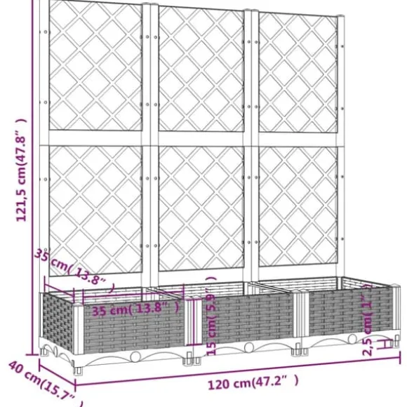 Krukor & odlingslådor - Living Odlingslåda med spaljé vit 120x40x121,5 cm PP