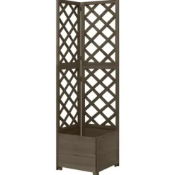 Krukor & odlingslådor - Living Hörnspaljé med odlingslåda grå 40x40x150 cm massivt granträ