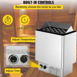 9KW Bastuvärmare 380V-415V Våt&Torr Elektrisk med inbyggd kontrollenhet i rostfritt stål.