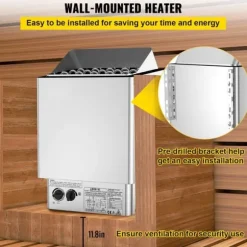 9KW Bastuvärmare 380V-415V Våt&Torr Elektrisk med inbyggd kontrollenhet i rostfritt stål.