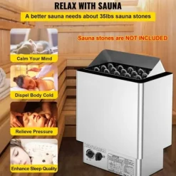 9KW Bastuvärmare 380V-415V Våt&Torr Elektrisk med inbyggd kontrollenhet i rostfritt stål.