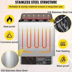9KW våt och torr elektrisk bastuvärmare, snabb uppvärmning, justerbar tid/temp