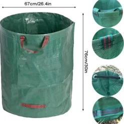 272L trädgårdsväska, 2-pack återanvändbara rivsäkra återvinningspåsar 4 handtag, vattenavvisande avfallspåse i förstärkt tyg [1274]