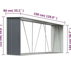 Lagermetod för trä - vidaXL - 330x84x152 cm - Galvaniserat stål - Grå - Traditionellt tak