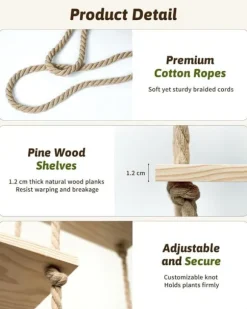 5-lagers Makramé Hängande Växthylla för Fönster – Handgjord Växtställning & Inomhus Växthållare