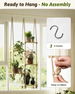 5-lagers Makramé Hängande Växthylla för Fönster – Handgjord Växtställning & Inomhus Växthållare