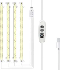LED Plant Grow lights - Fullspektrum LED-ljus med Timerfunktion för inomhusodling, 4st LED-Lister, 33cm