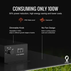 LED V grow light, 300W fullspektrum, dimbar, hög avkastning, Samsung dioder för inomhusodling och växthus.