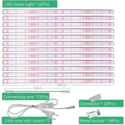 LED Växtbelysningslist, Fullspektrum SMD2835, Vattentålig IP65,12st Set 105cm