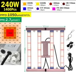 LED Växtbelysningspanel, Dimbara Ljusstyrka, Hög PPFD Prestanda,240W