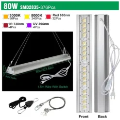 LED Växtlampa, Full Spektrum, Vattentålig,80W, EU