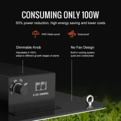 LED Växtlampa, 150W Full Spektrum Dimbar, Högavkastande Samsung 2B1B Dioder för inomhusodling, Fröplantor och Blomning.