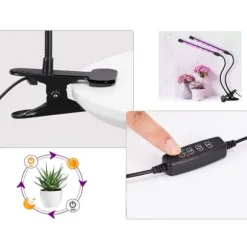 LED-lampa för odling av växter, fullspektrumblomning med klämmjustering