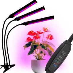 LED-växtlampa 72 dioder TIMER 25W hemmaodling med nätadapter