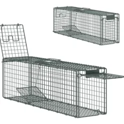 Levandefångst Burfälla - Råttfälla - 100 x 24 x 30 cm - 2 Dörrar - Stålram - Inomhus/Utomhus - Grön