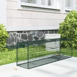 Levandefångst Burfälla - Råttfälla - 100 x 24 x 30 cm - 2 Dörrar - Stålram - Inomhus/Utomhus - Grön