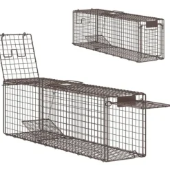 Levandefångstfälla - Burfälla för råttor - Mått 100 x 24 x 30 cm - Två dörrar - Stålram - För inomhus och utomhus - Brun