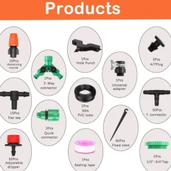 Lollanda 50 m droppbevattningssystem för trädgård set – Automatisk bevattning för trädgård, växthus, gräsmatta och terrass