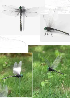 Lollanda 20 st 3D trollslända trädgårdsdekor i svart,trollsländor trädgårdsprydnader för trädgård, krukor, växter, uteplats, dekoration