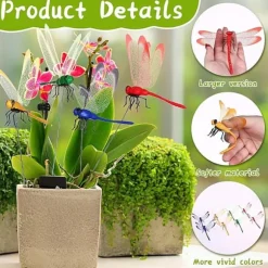 Lollanda 24 st trollsländor trädgårdsprydnader, 3D trollslända trädgårdsdekor, konstgjorda trollsländor uteplats dekoration