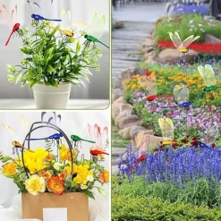 Lollanda 24 st trollsländor trädgårdsprydnader, 3D trollslända trädgårdsdekor, konstgjorda trollsländor uteplats dekoration