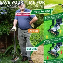 Lollanda Manuell Gräsmatteluftare 96 cm - Håltandsluftare med Jorduppsamlare och 3 ihåliga pinnar